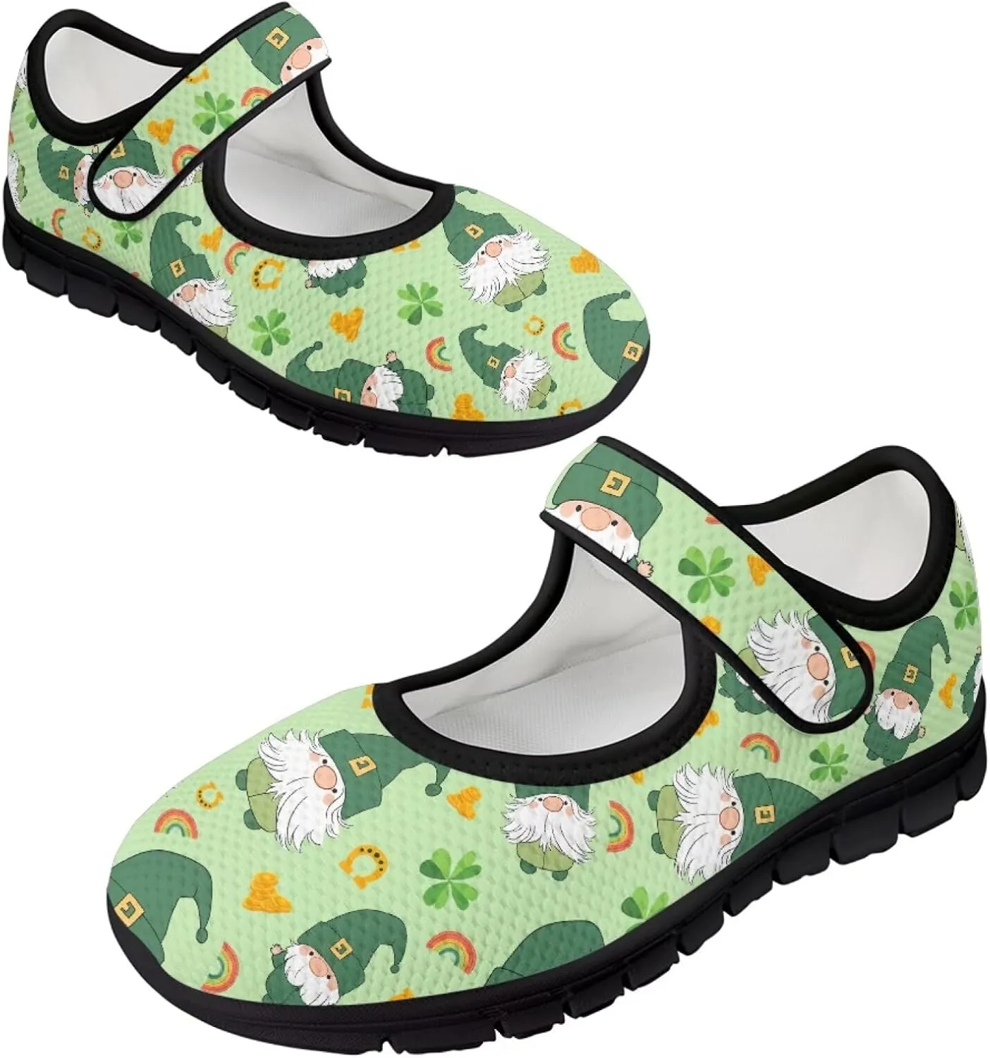 chaqlin Women's Mary Janes Shoes Green Leaves Non Slip Sneakers Breathable Mesh Tennis Shoe Casual Work Comfortable Low Cut Sneaker