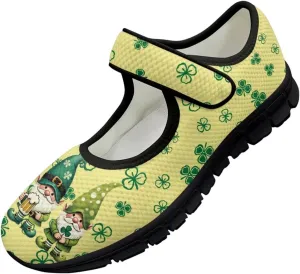chaqlin Women's Mary Janes Shoes Green Leaves Non Slip Sneakers Breathable Mesh Tennis Shoe Casual Work Comfortable Low Cut Sneaker