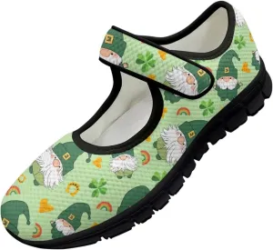 chaqlin Women's Mary Janes Shoes Green Leaves Non Slip Sneakers Breathable Mesh Tennis Shoe Casual Work Comfortable Low Cut Sneaker