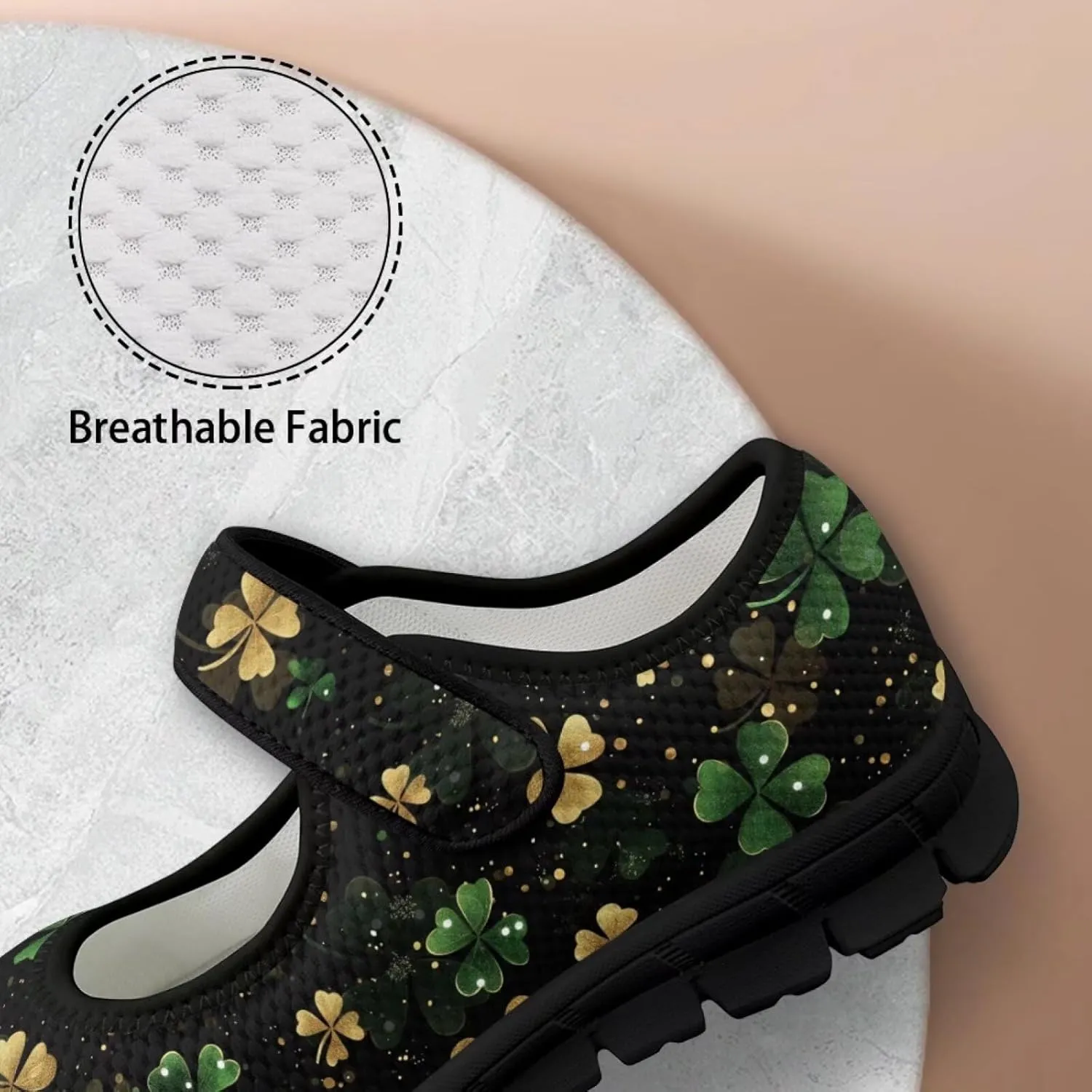 chaqlin Women's Mary Janes Shoes Green Leaves Non Slip Sneakers Breathable Mesh Tennis Shoe Casual Work Comfortable Low Cut Sneaker
