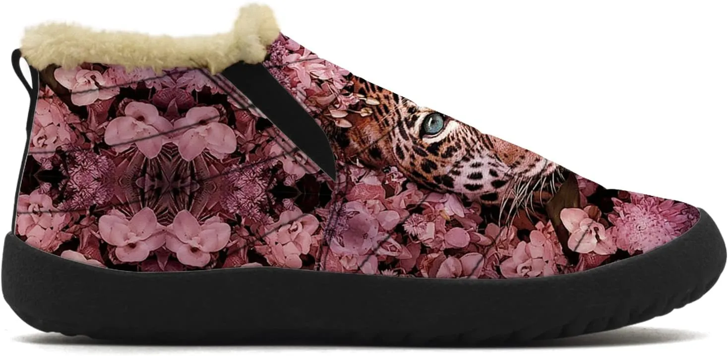 Cheetah Shoes for Women Men Snow Boots Winter Low Top Fashion Sneakers Slip on Ankle Booties Valentines Day Gifts