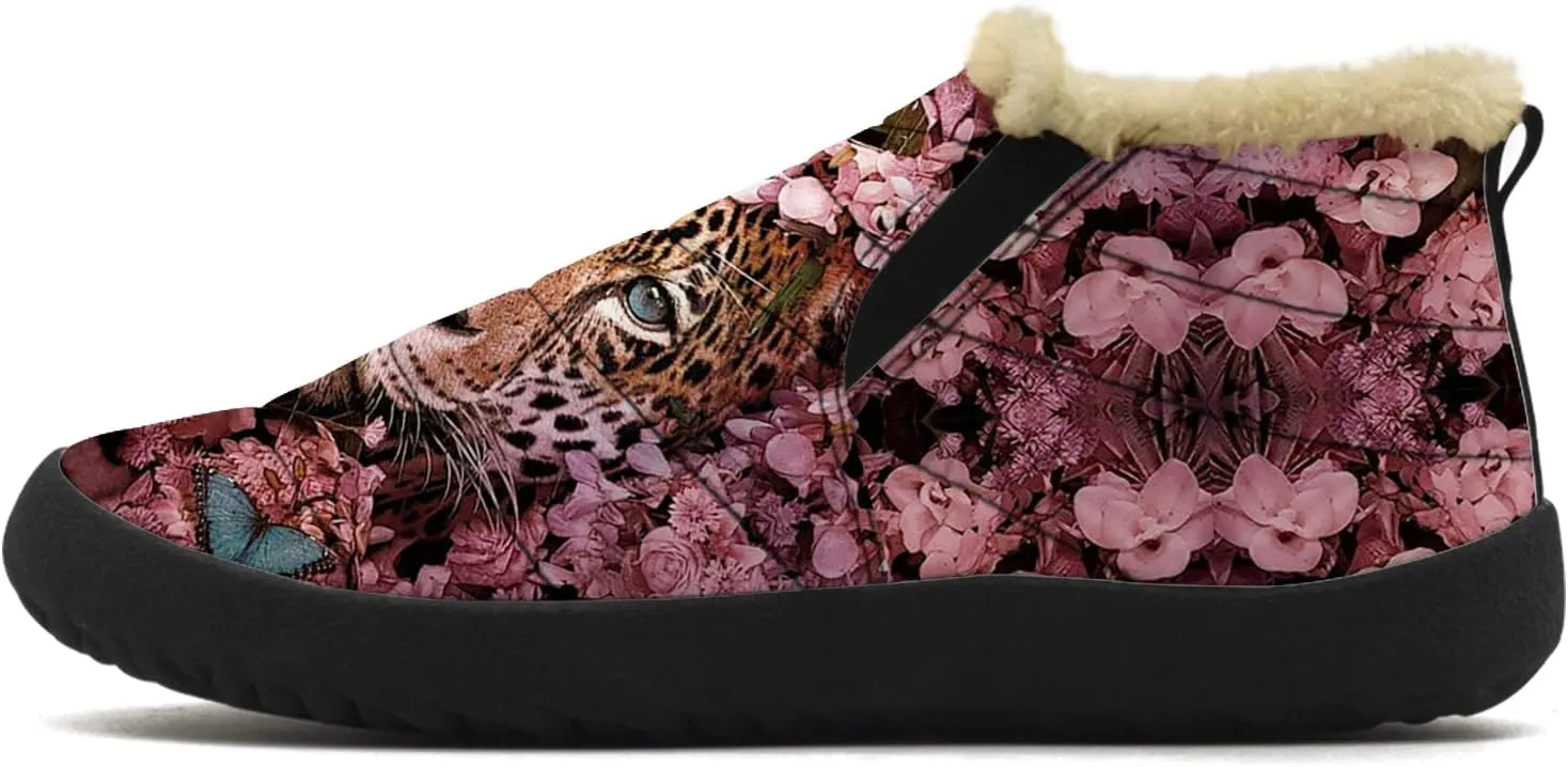 Cheetah Shoes for Women Men Snow Boots Winter Low Top Fashion Sneakers Slip on Ankle Booties Valentines Day Gifts