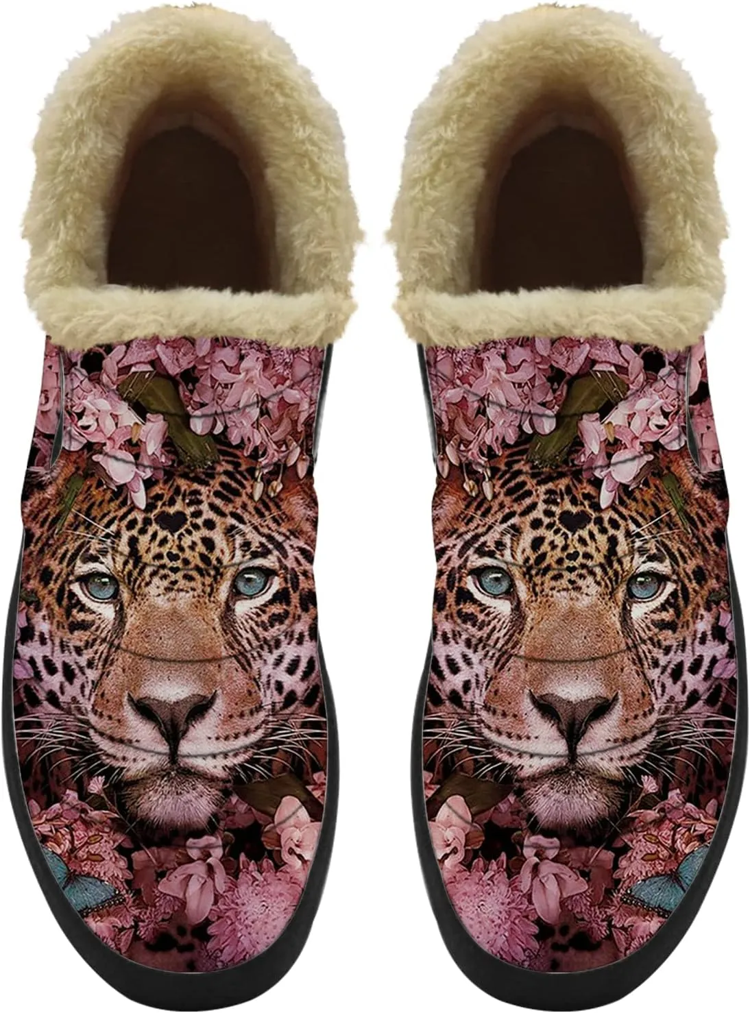 Cheetah Shoes for Women Men Snow Boots Winter Low Top Fashion Sneakers Slip on Ankle Booties Valentines Day Gifts