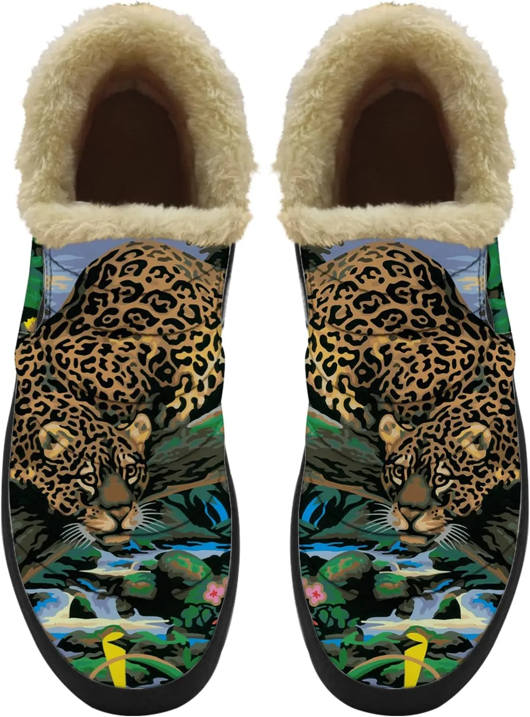 Cheetah Shoes for Women Men Snow Boots Winter Low Top Fashion Sneakers Slip on Ankle Booties Valentines Day Gifts