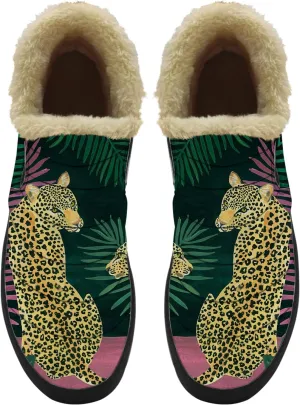 Cheetah Shoes for Women Men Snow Boots Winter Low Top Fashion Sneakers Slip on Ankle Booties Valentines Day Gifts