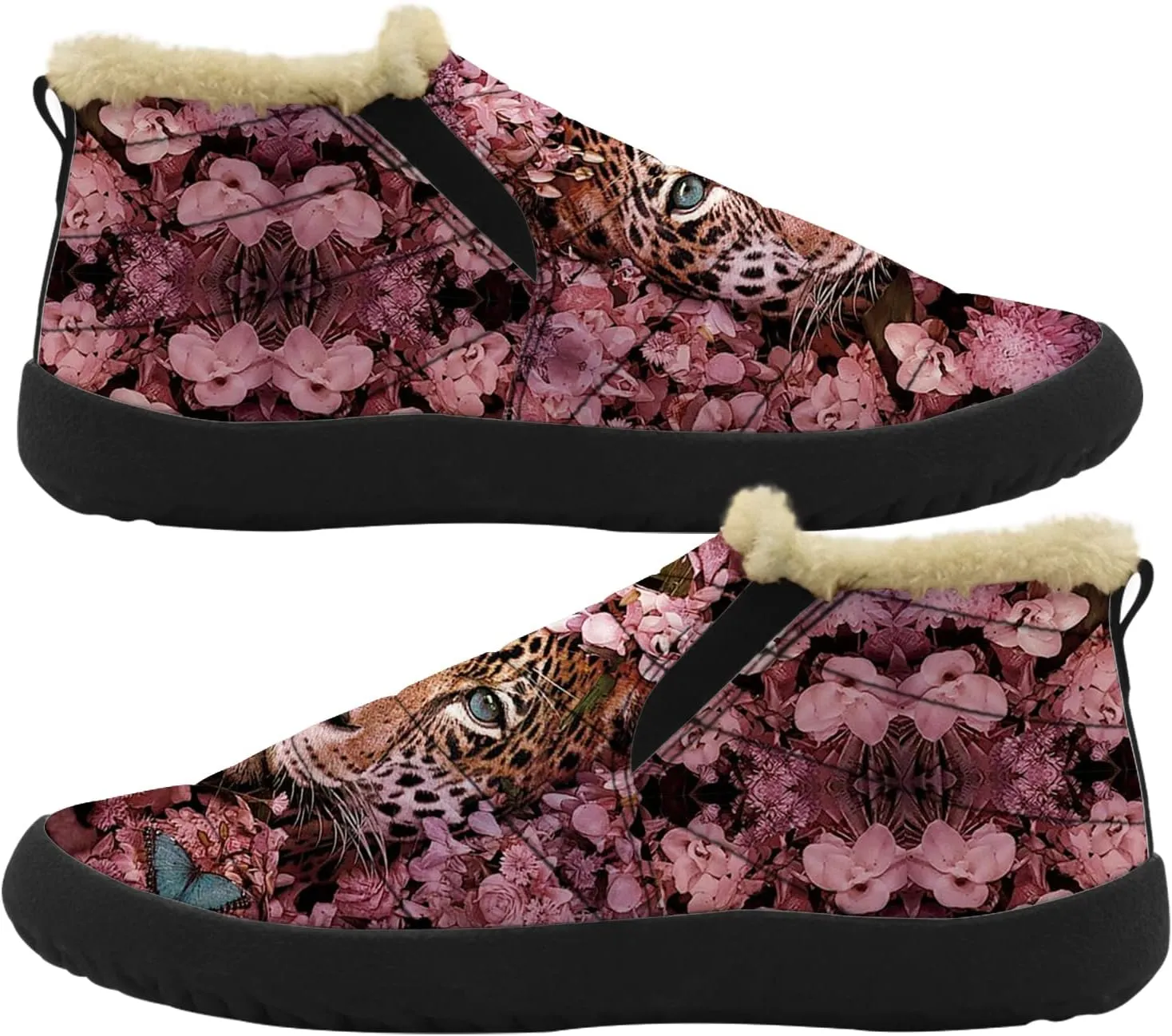 Cheetah Shoes for Women Men Snow Boots Winter Low Top Fashion Sneakers Slip on Ankle Booties Valentines Day Gifts