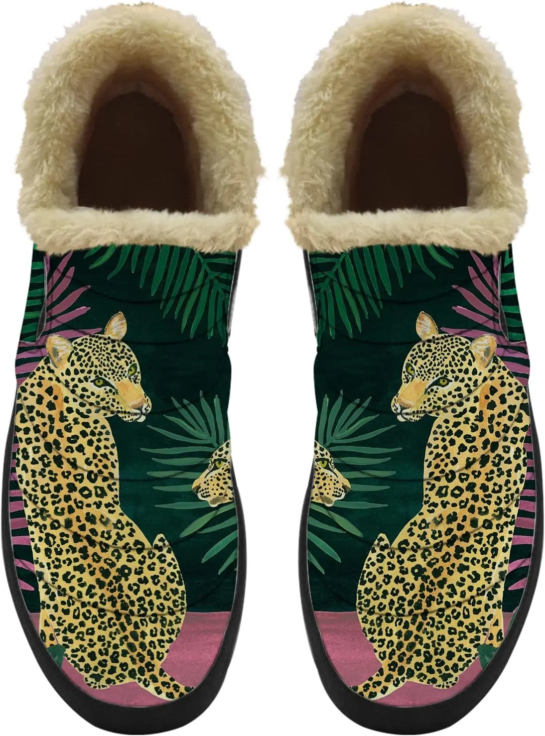Cheetah Shoes for Women Men Snow Boots Winter Low Top Fashion Sneakers Slip on Ankle Booties Valentines Day Gifts