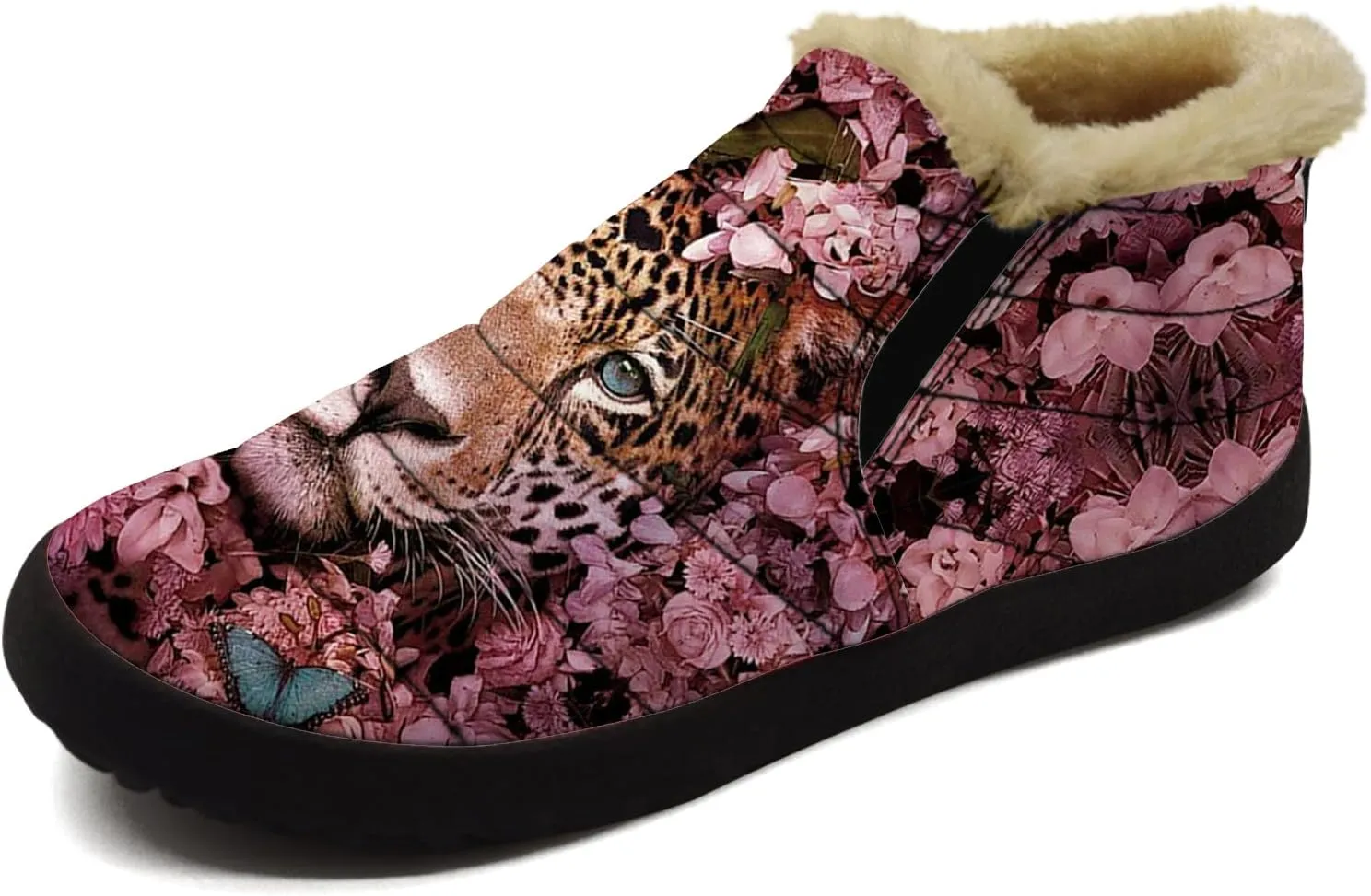 Cheetah Shoes for Women Men Snow Boots Winter Low Top Fashion Sneakers Slip on Ankle Booties Valentines Day Gifts