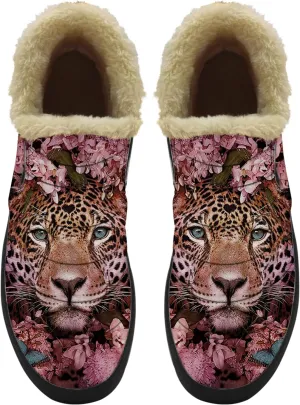 Cheetah Shoes for Women Men Snow Boots Winter Low Top Fashion Sneakers Slip on Ankle Booties Valentines Day Gifts