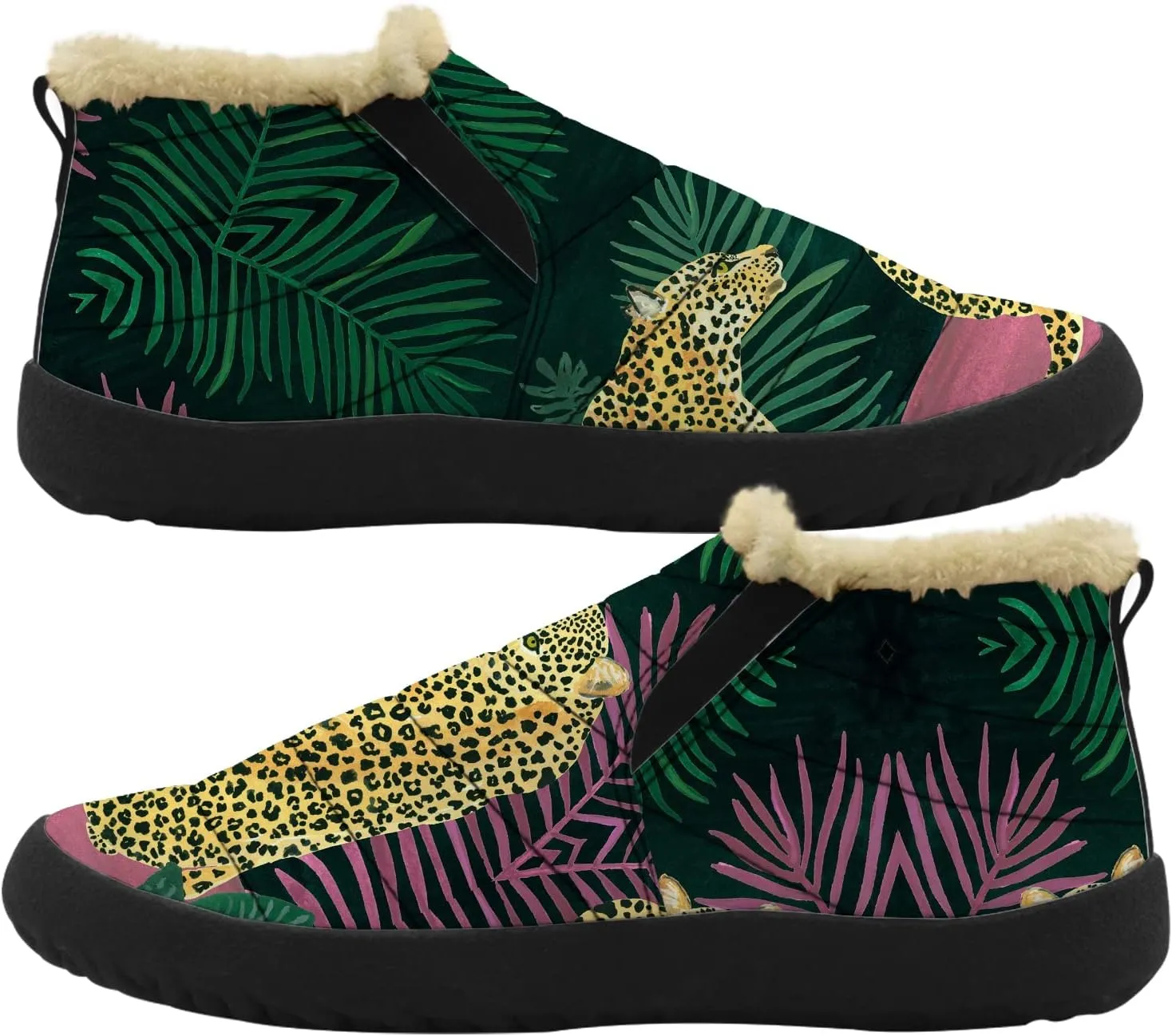 Cheetah Shoes for Women Men Snow Boots Winter Low Top Fashion Sneakers Slip on Ankle Booties Valentines Day Gifts