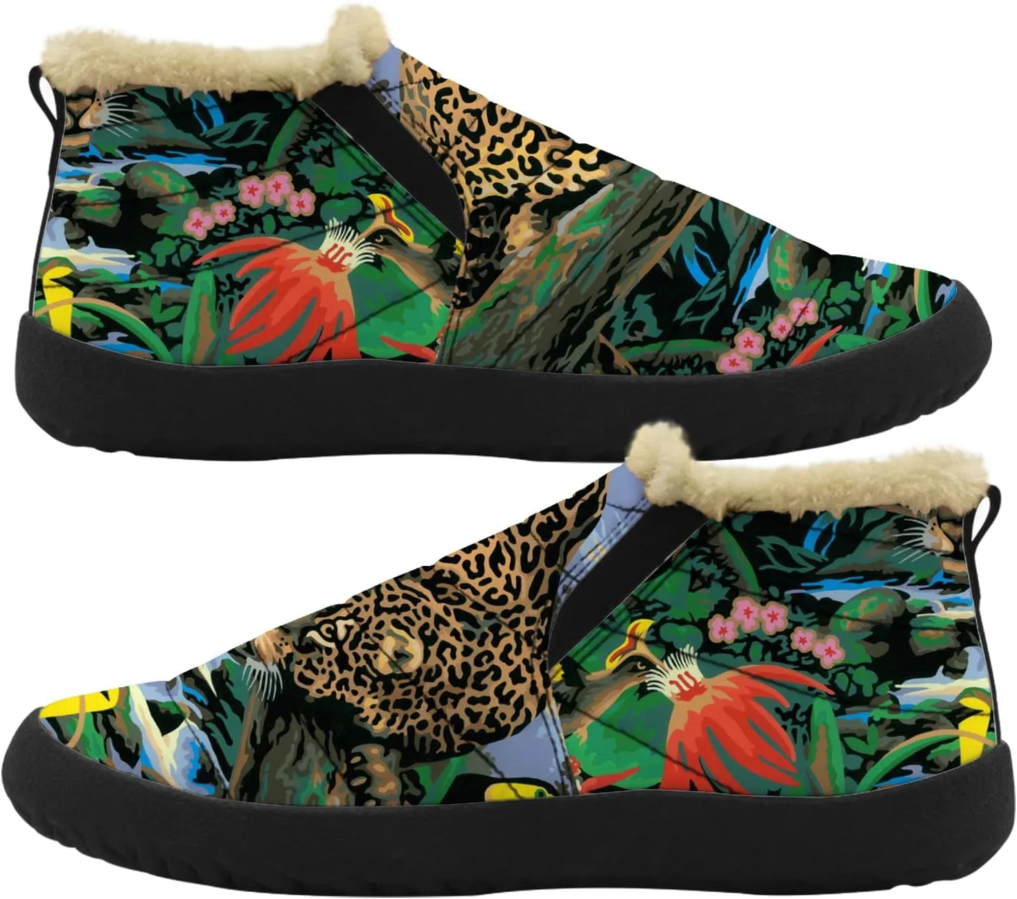 Cheetah Shoes for Women Men Snow Boots Winter Low Top Fashion Sneakers Slip on Ankle Booties Valentines Day Gifts