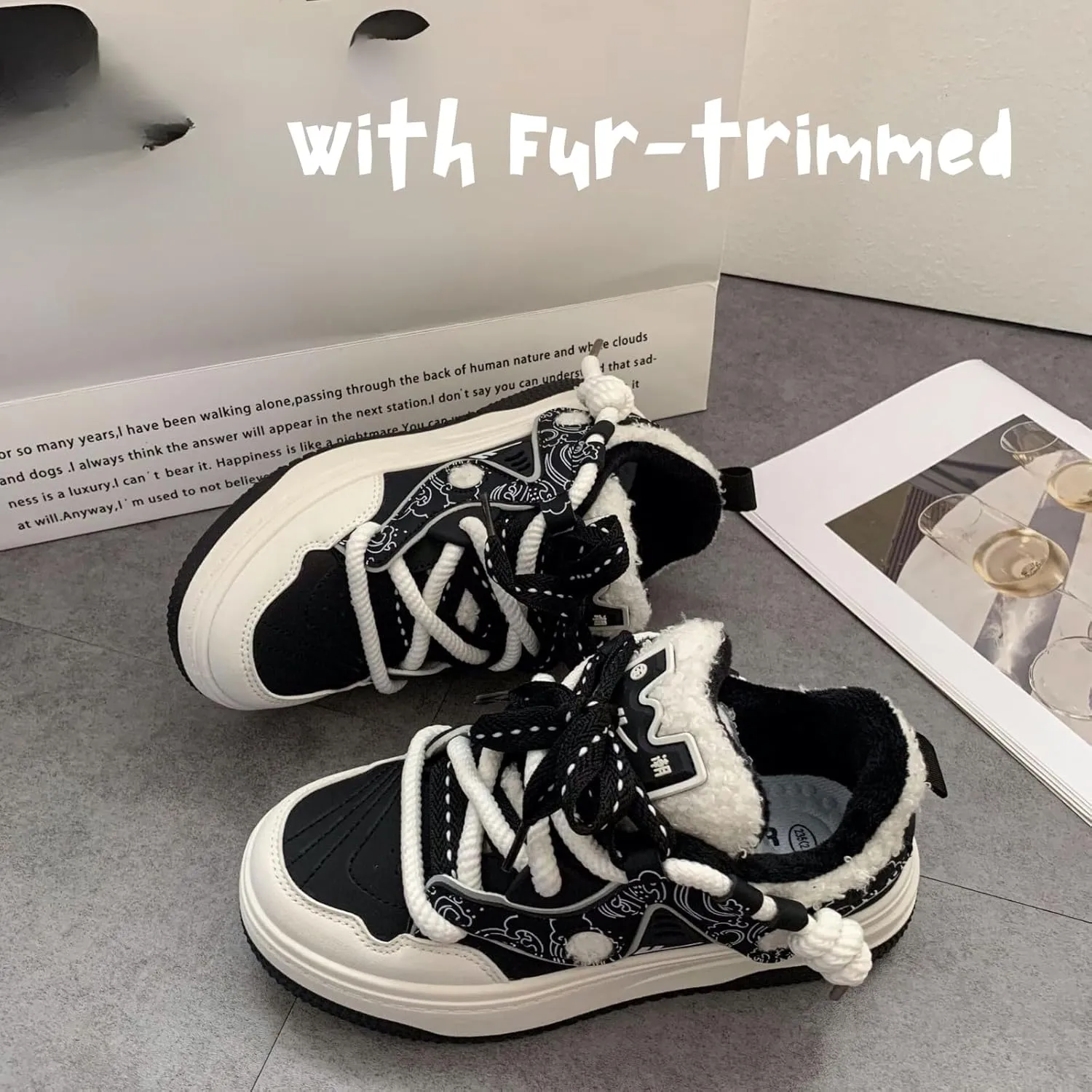 Chic Pastel Aesthetic Platform Shoes - Chunky Sneakers for Women, Available with or Without Faux Fur Trim