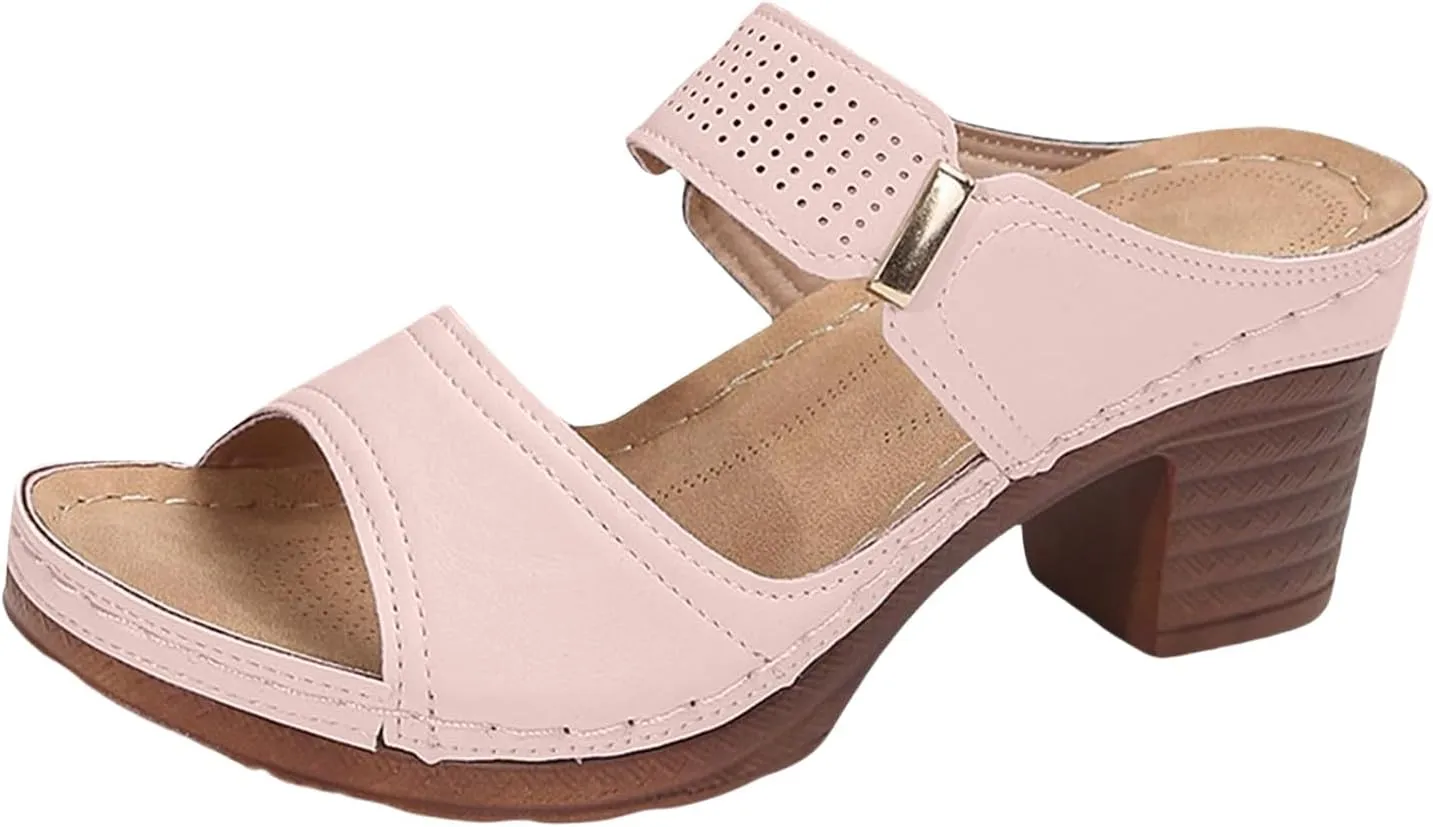 Chunky Heels for Women Open Toe Ankle Strap Heels Platform Slippers Non Slip Comfortable Business Casual Sandals Elegant Shoes for Formal 2025 Trendy