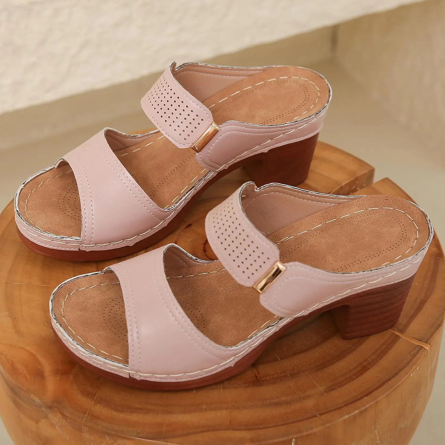 Chunky Heels for Women Open Toe Ankle Strap Heels Platform Slippers Non Slip Comfortable Business Casual Sandals Elegant Shoes for Formal 2025 Trendy