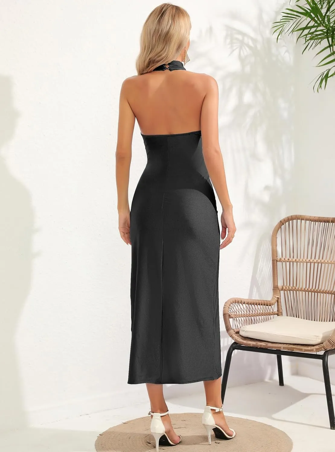 CMZ2005 Women's Halter Turtle Side Slit Gown Backless Maxi Dress Elegant Bodycon Formal Dress 187