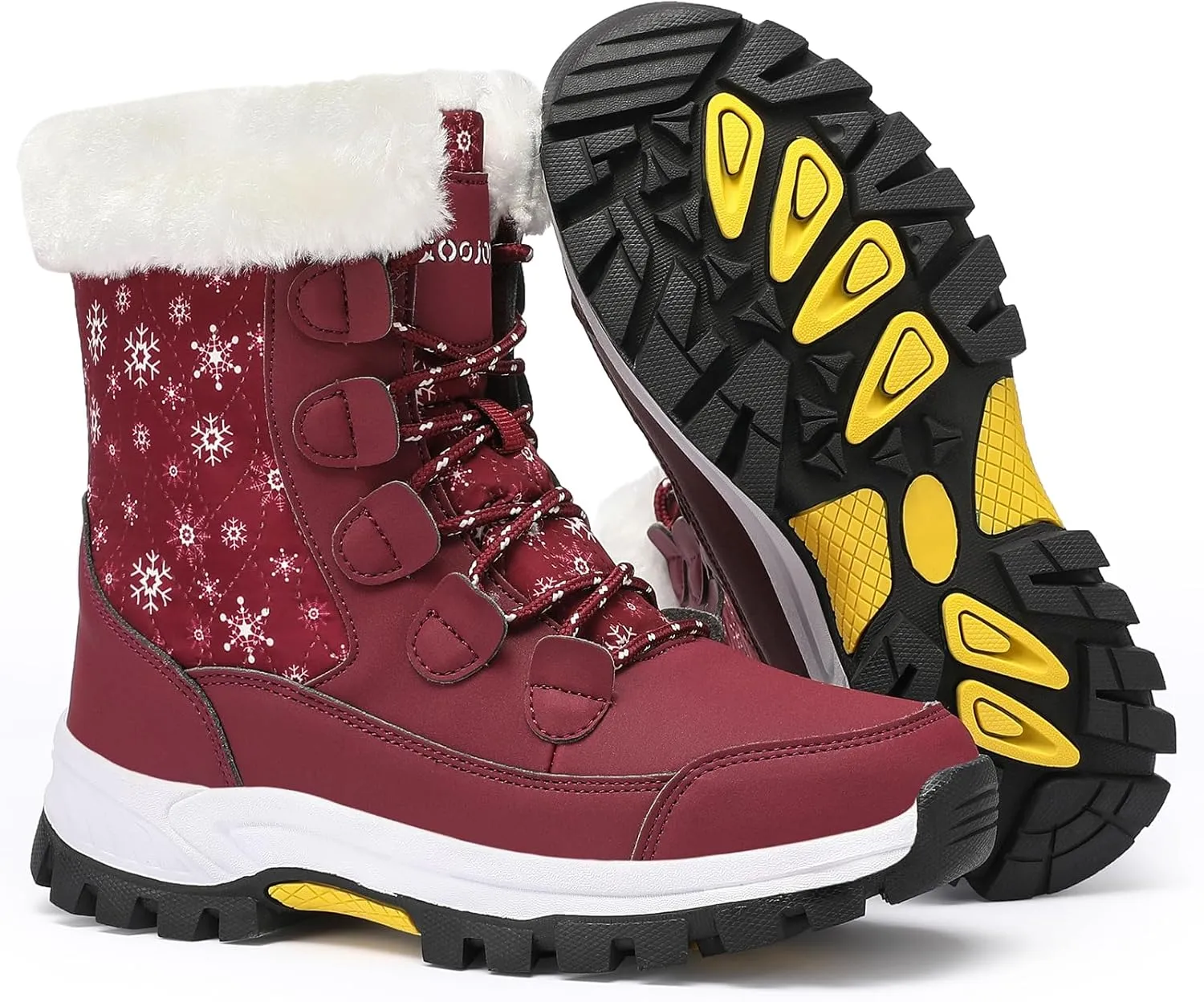 COOJOY Womens Winter Snow Boots Waterproof Shoes Walking Comfortable Hiking Tennis Booties Furry Mid Calf Warm Lightweight