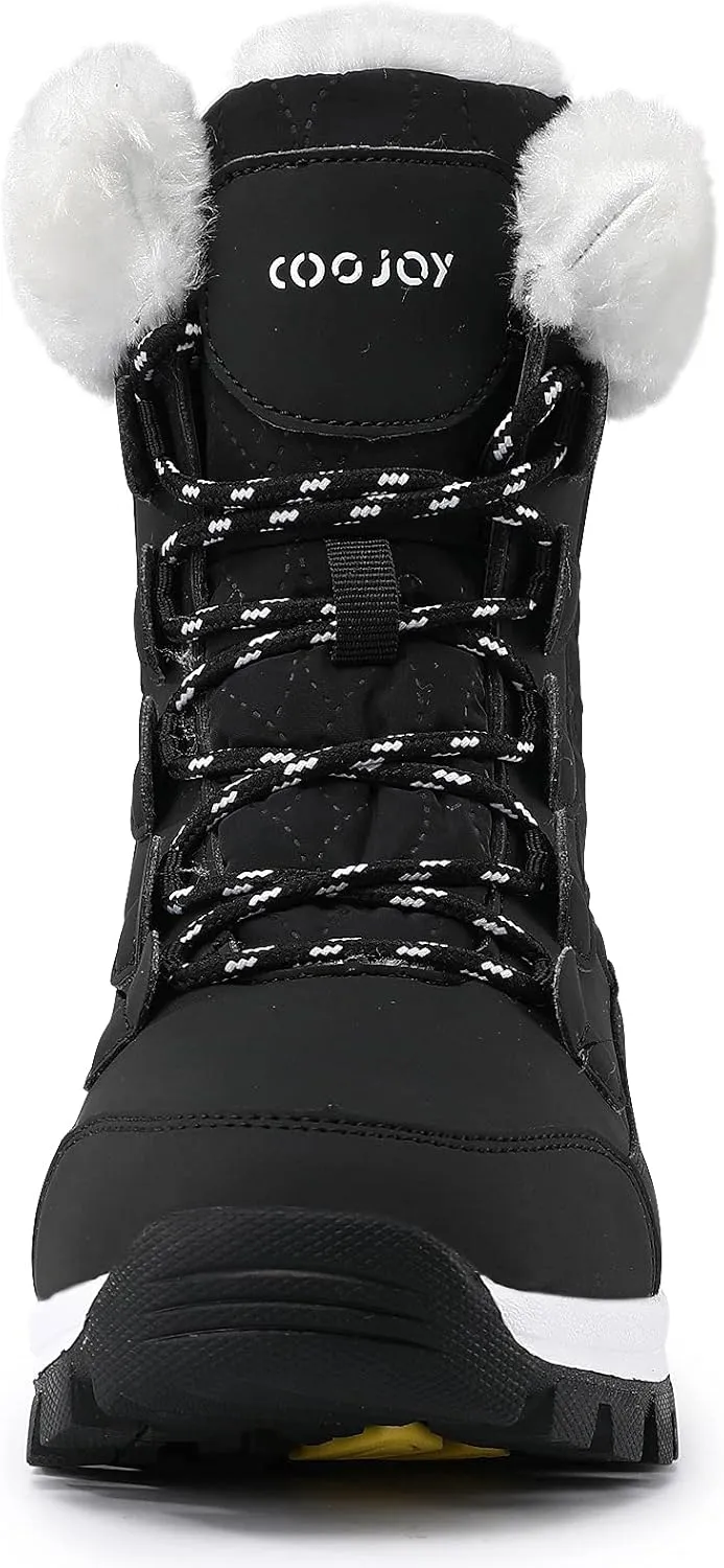 COOJOY Womens Winter Snow Boots Waterproof Shoes Walking Comfortable Hiking Tennis Booties Furry Mid Calf Warm Lightweight