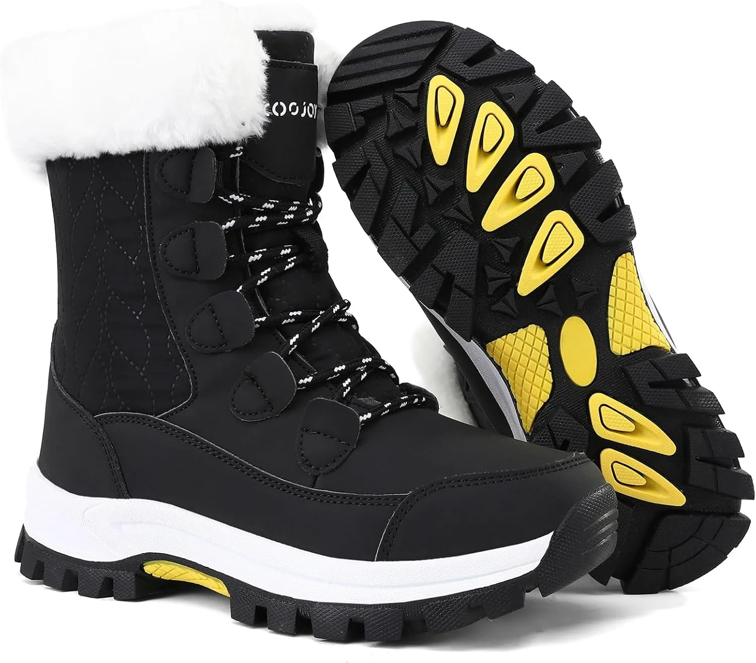 COOJOY Womens Winter Snow Boots Waterproof Shoes Walking Comfortable Hiking Tennis Booties Furry Mid Calf Warm Lightweight