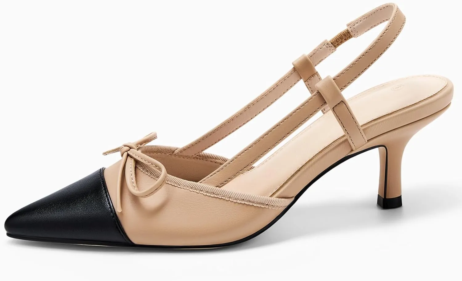 Coutgo Women‘s Bow Tie Slingback Pumps Pointed Toe Kitten Low Heel Patchwork Dress Heeled Sandals