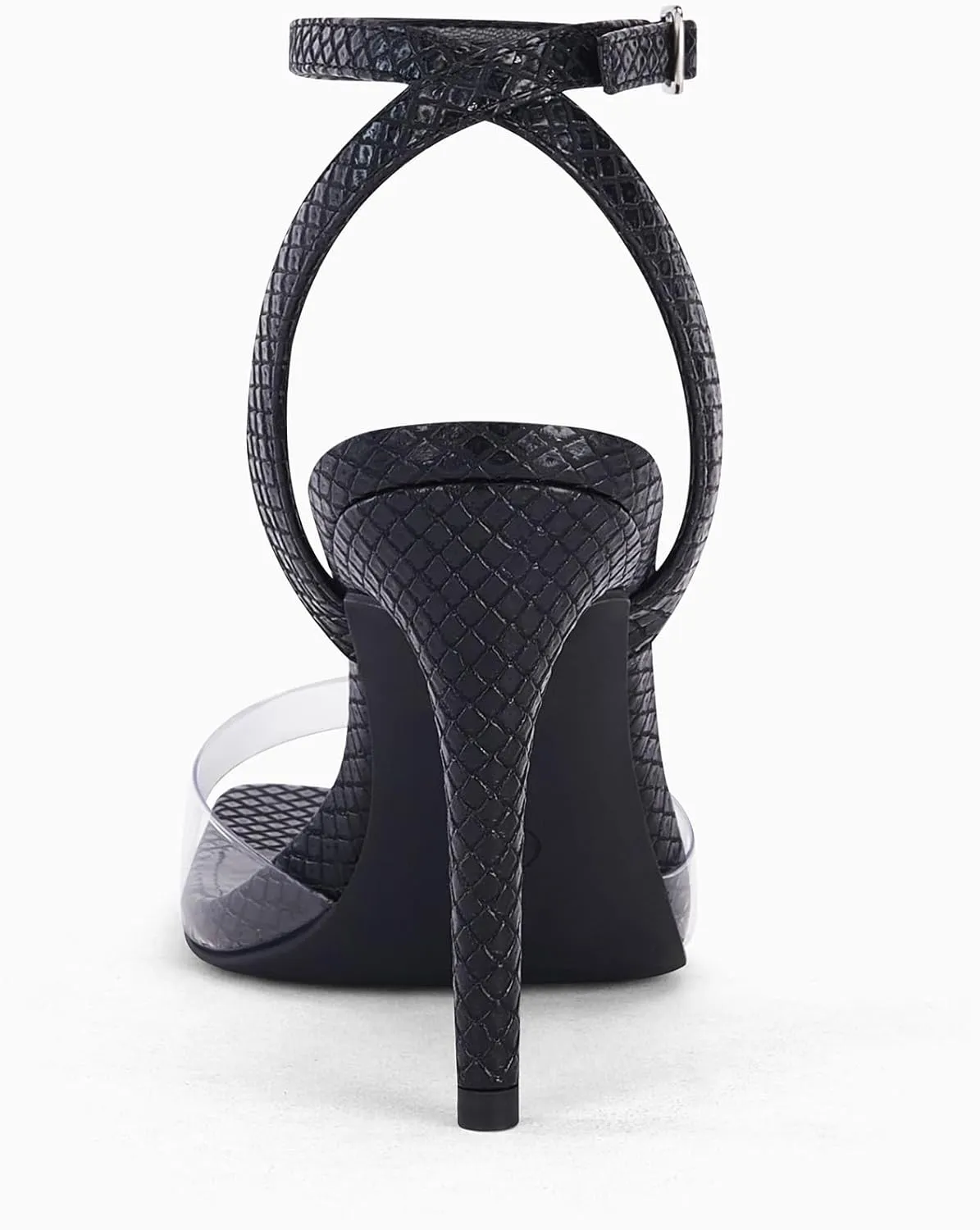 Coutgo Womens Clear Heels Sandals Square Toe Ankle Strap Sexy High Heeled Stiletto Dress Shoes