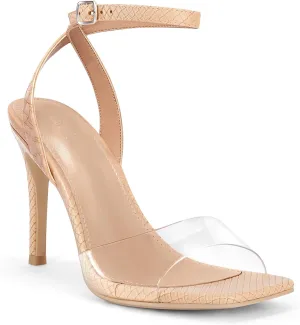 Coutgo Womens Clear Heels Sandals Square Toe Ankle Strap Sexy High Heeled Stiletto Dress Shoes