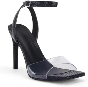 Coutgo Womens Clear Heels Sandals Square Toe Ankle Strap Sexy High Heeled Stiletto Dress Shoes