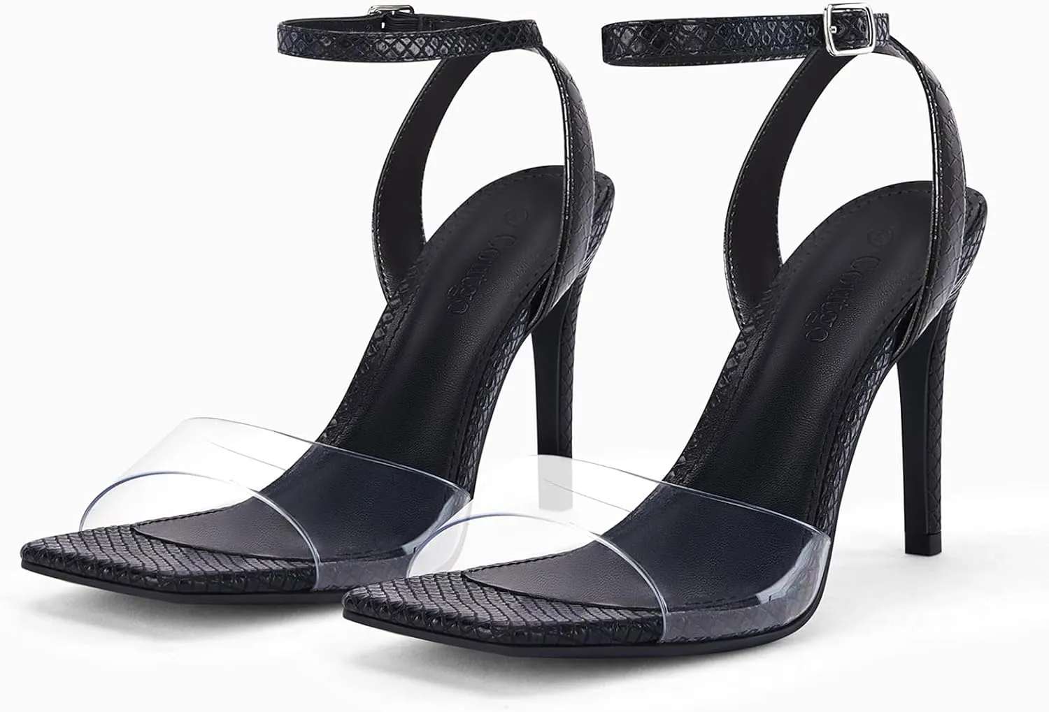 Coutgo Womens Clear Heels Sandals Square Toe Ankle Strap Sexy High Heeled Stiletto Dress Shoes