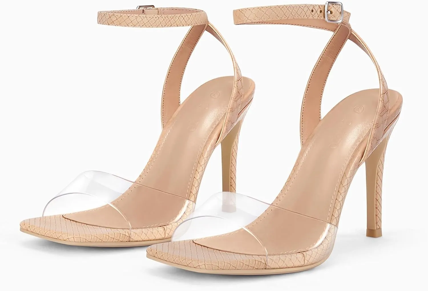 Coutgo Womens Clear Heels Sandals Square Toe Ankle Strap Sexy High Heeled Stiletto Dress Shoes
