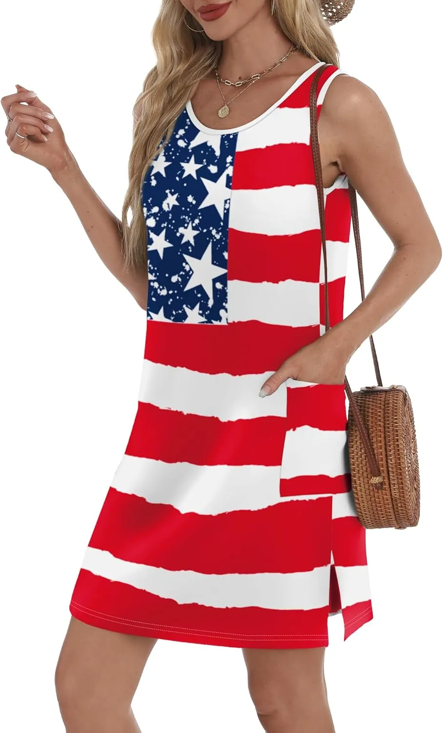 Coverup Summer Dresses for Women 2025 Eyelet Casual Loose Sleeveless Sundresses Tank Dresses with Pockets