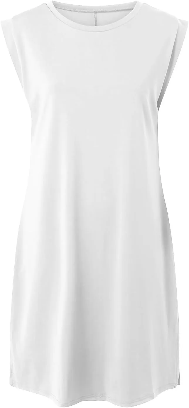 Crew-Neck Summer Casual Beach Dress for Women 2025 Vacation Women's Sleeveless Sundress with Split