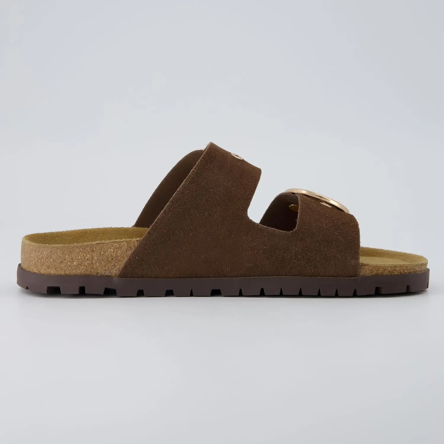 CUSHIONAIRE Brook Women’s Suede Double-Buckle Cork Footbed Slide Sandals with Memory Foam Comfort