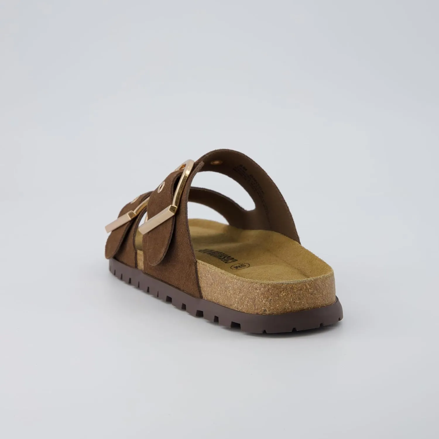 CUSHIONAIRE Brook Women’s Suede Double-Buckle Cork Footbed Slide Sandals with Memory Foam Comfort