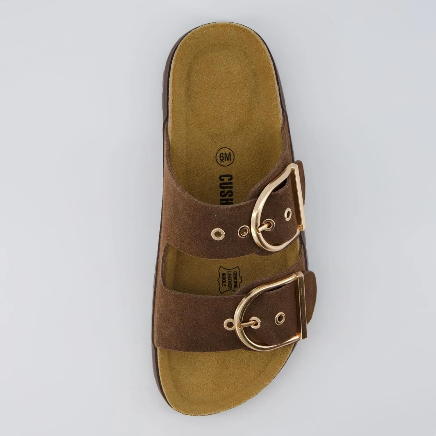 CUSHIONAIRE Brook Women’s Suede Double-Buckle Cork Footbed Slide Sandals with Memory Foam Comfort