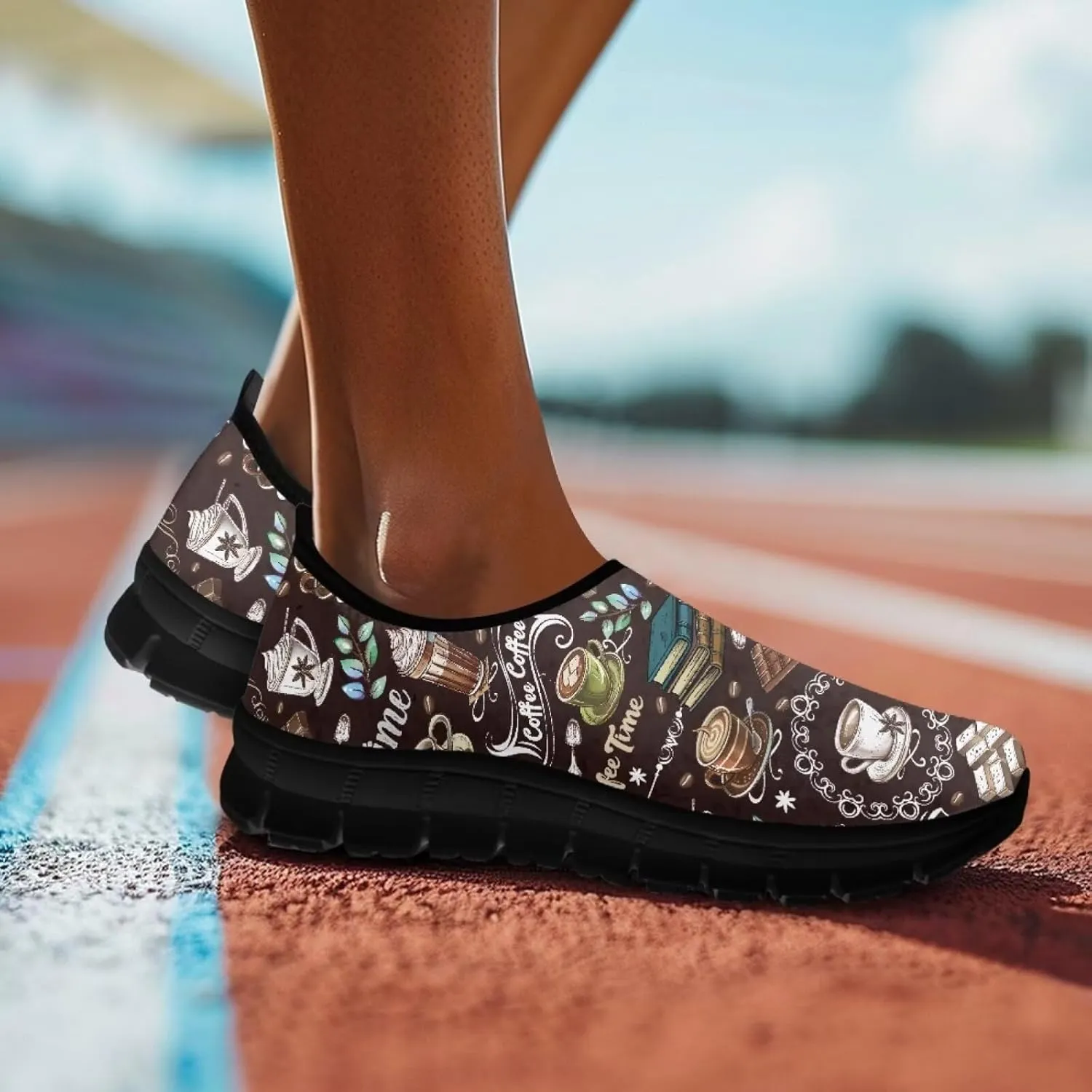 Cute Loafers for Women Desserts Print Casual Slip On Tennis Shoes Breathable Anti-Slip Hiking Sneakers Comfortable Running Flat Shoes for Workout