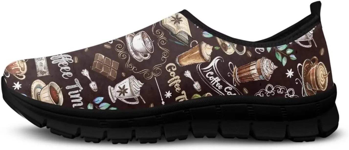 Cute Loafers for Women Desserts Print Casual Slip On Tennis Shoes Breathable Anti-Slip Hiking Sneakers Comfortable Running Flat Shoes for Workout