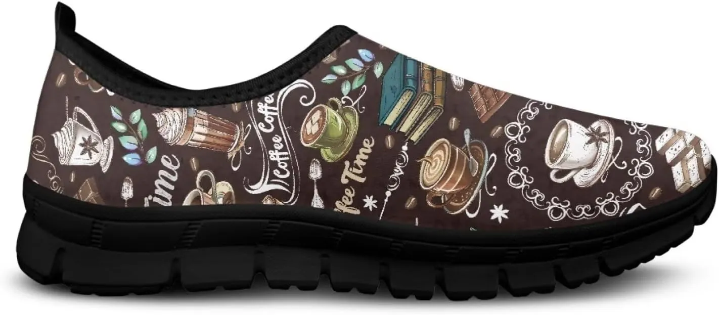 Cute Loafers for Women Desserts Print Casual Slip On Tennis Shoes Breathable Anti-Slip Hiking Sneakers Comfortable Running Flat Shoes for Workout