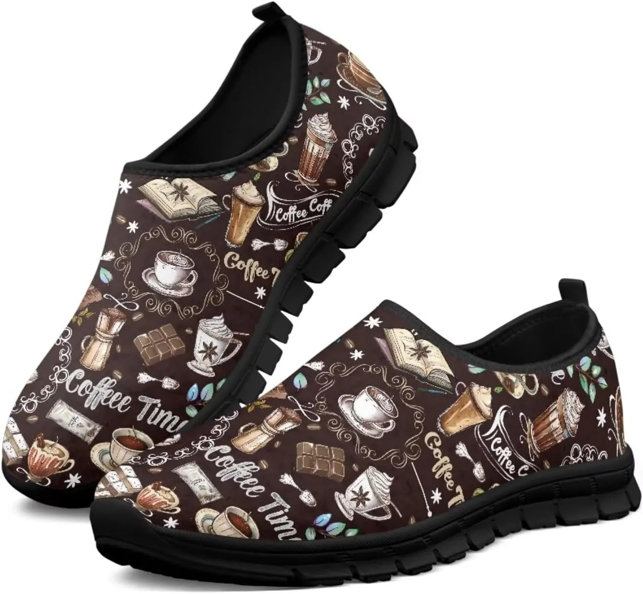 Cute Loafers for Women Desserts Print Casual Slip On Tennis Shoes Breathable Anti-Slip Hiking Sneakers Comfortable Running Flat Shoes for Workout