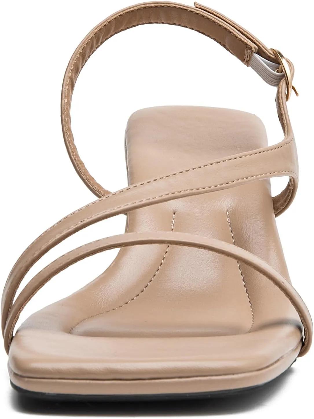 DADAWEN Women's Dressy Strappy Low Kitten Heel Square Open Toe Sandals Buckle Strap Summer Dress Shoes Pumps for Party Wedding Dance Evening