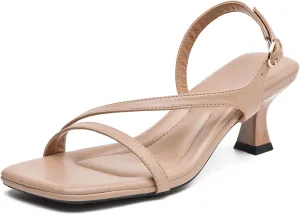 DADAWEN Women's Dressy Strappy Low Kitten Heel Square Open Toe Sandals Buckle Strap Summer Dress Shoes Pumps for Party Wedding Dance Evening