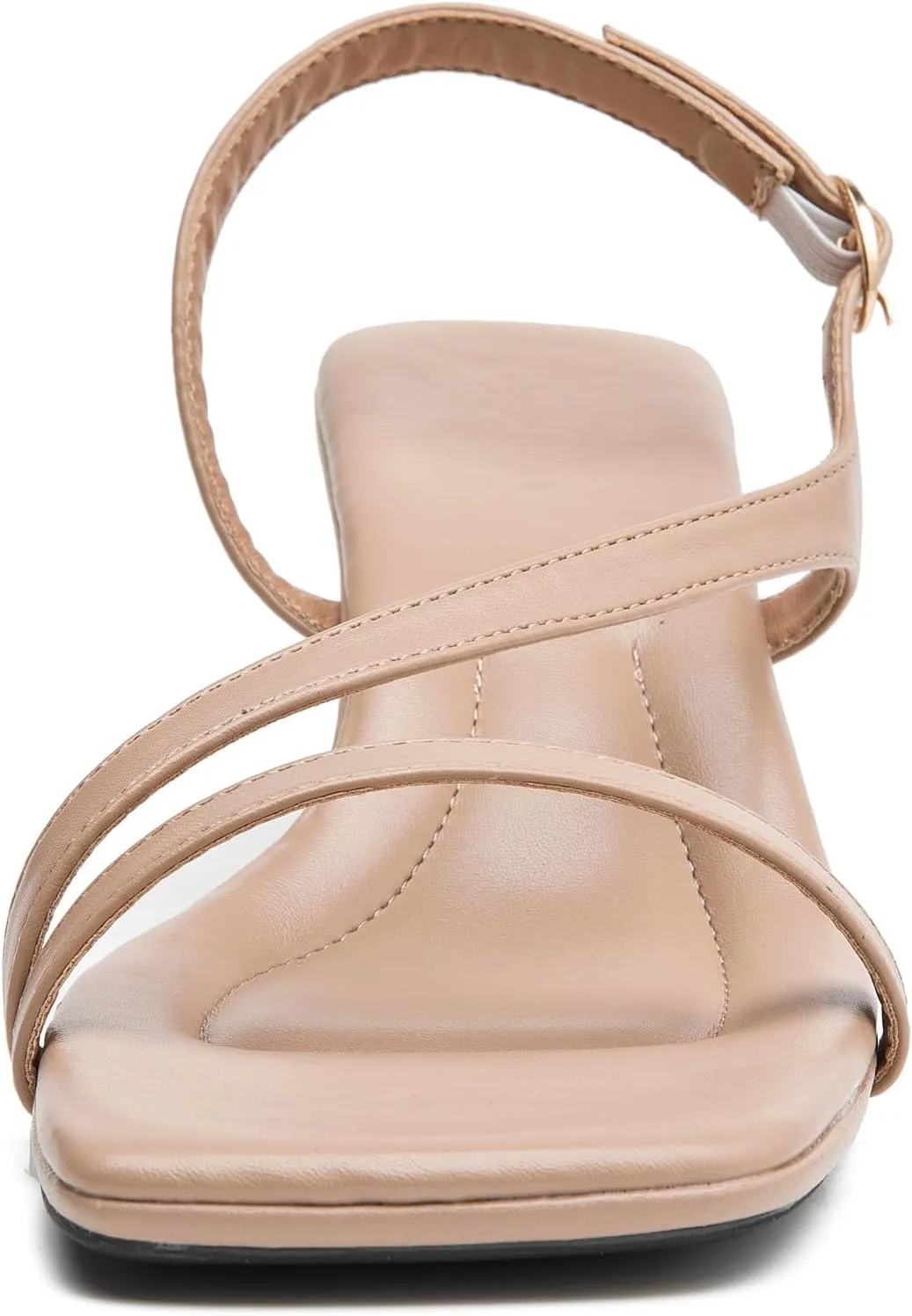 DADAWEN Women's Dressy Strappy Low Kitten Heel Square Open Toe Sandals Buckle Strap Summer Dress Shoes Pumps for Party Wedding Dance Evening