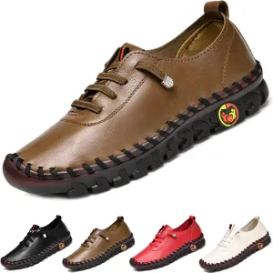 Dimleen Women's Leather Soft Bottom Flat Slip-on Loafers Ultra-Comfy Handmade Cutout Breathable lace-up Non-Slip Walk Orthotic Shoes (Brown B,10,Women,10)
