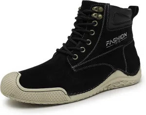 DirraBra Men's Retro Leather High Top Hiking Sneakers Fashion Warm Fur Lined Outdoor Waterproof Non-Slip Traing Snow Chukka Boots