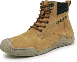 DirraBra Men's Retro Leather High Top Hiking Sneakers Fashion Warm Fur Lined Outdoor Waterproof Non-Slip Traing Snow Chukka Boots
