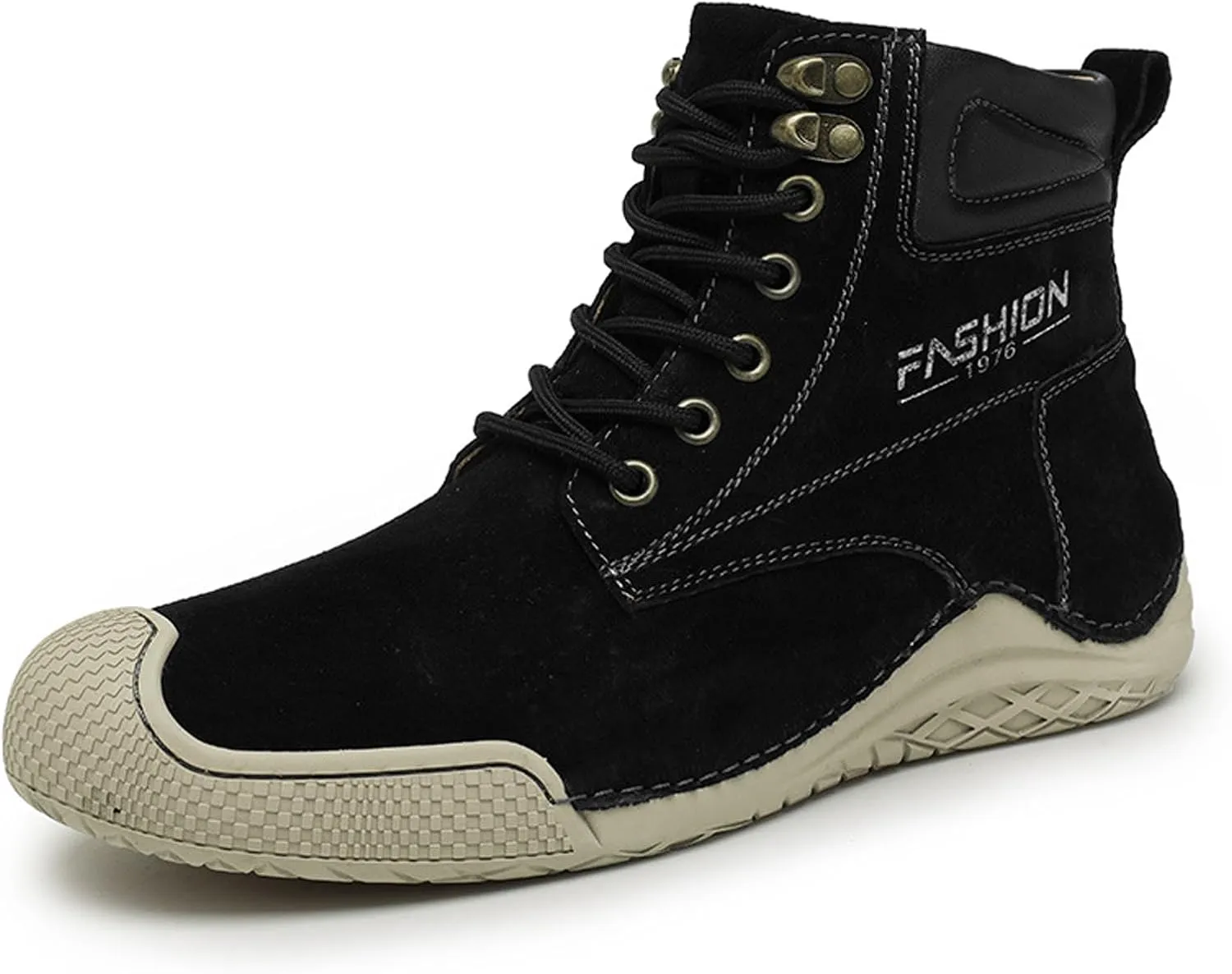 DirraBra Men's Retro Leather High Top Hiking Sneakers Fashion Warm Fur Lined Outdoor Waterproof Non-Slip Traing Snow Chukka Boots
