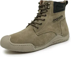 DirraBra Men's Retro Leather High Top Hiking Sneakers Fashion Warm Fur Lined Outdoor Waterproof Non-Slip Traing Snow Chukka Boots