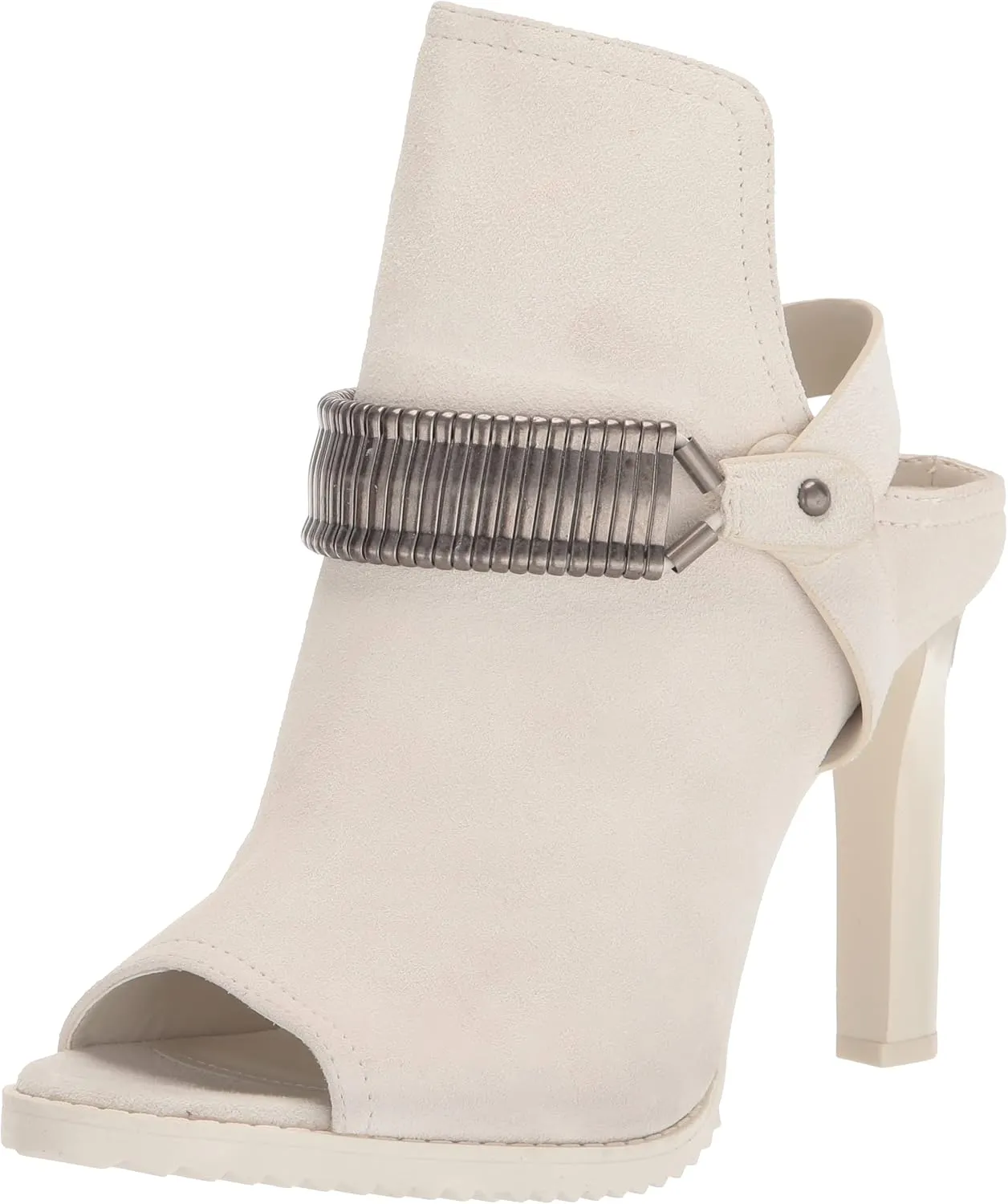 DKNY Women's Open Toe Metal Strap Detail Heeled Bootie Sandal