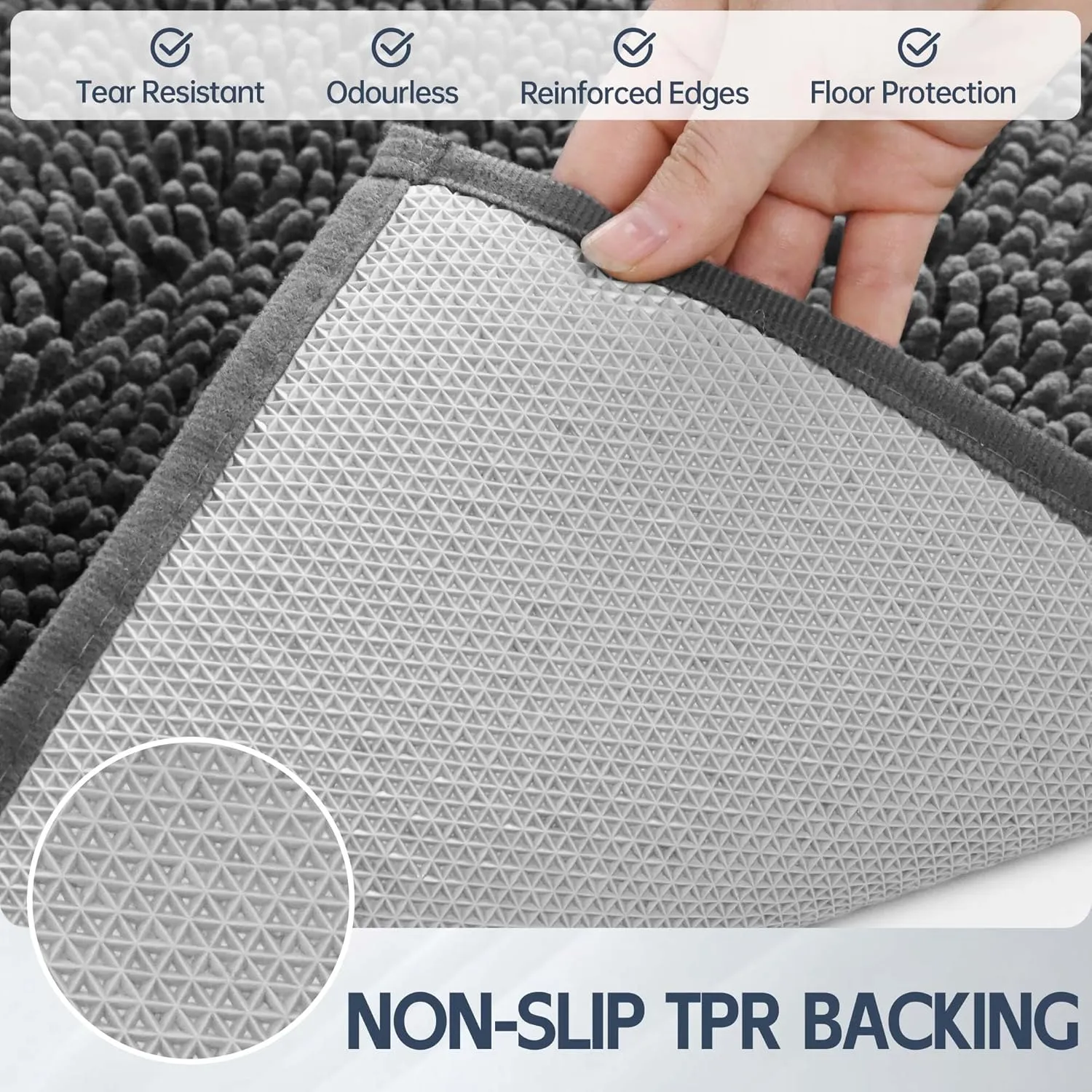 Dog Door Mat for Muddy Paws, 48" x 24" Chenille Absorbent Front Door Mat Inside, Large Runner Mud Mat for Dogs, Dirt Trapper Washable Non Slip Outdoor Indoor Entrance Doormats, Grey