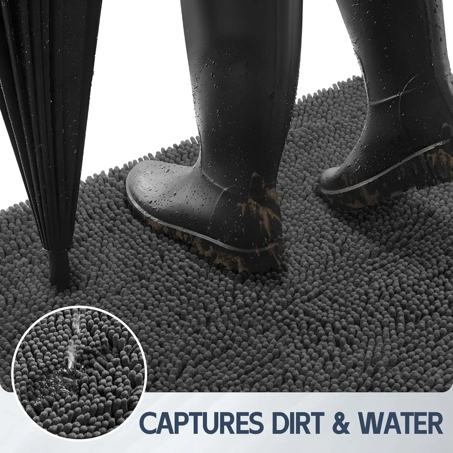 Dog Door Mat for Muddy Paws, 48" x 24" Chenille Absorbent Front Door Mat Inside, Large Runner Mud Mat for Dogs, Dirt Trapper Washable Non Slip Outdoor Indoor Entrance Doormats, Grey