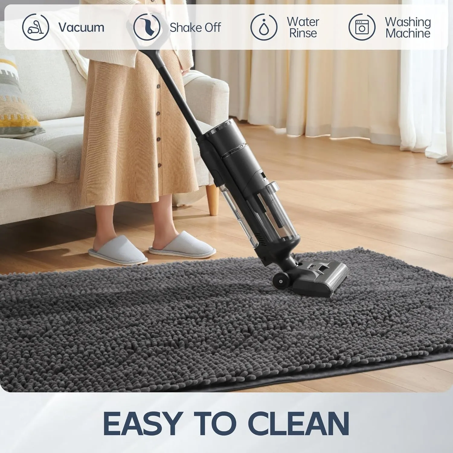 Dog Door Mat for Muddy Paws, 48" x 24" Chenille Absorbent Front Door Mat Inside, Large Runner Mud Mat for Dogs, Dirt Trapper Washable Non Slip Outdoor Indoor Entrance Doormats, Grey
