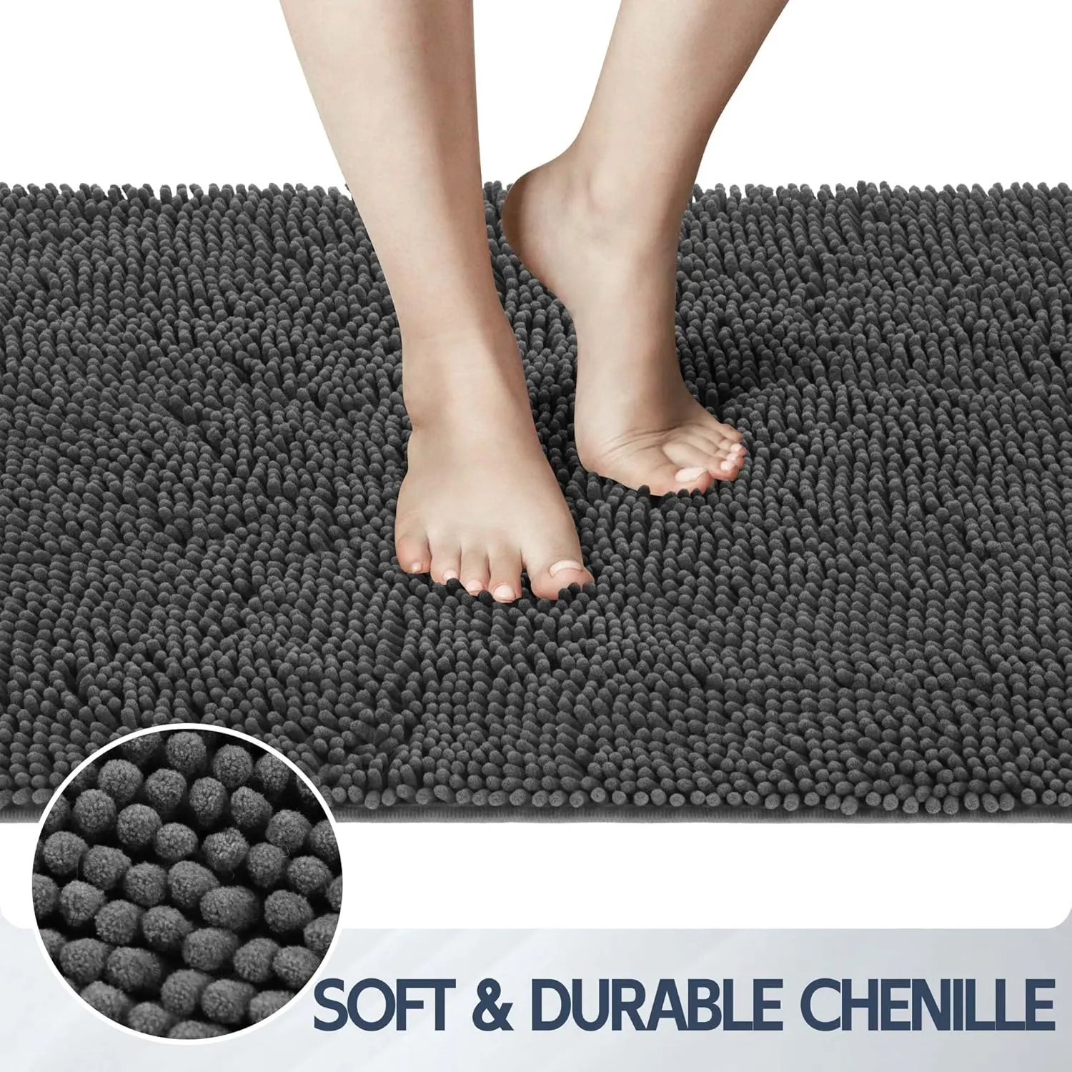 Dog Door Mat for Muddy Paws, 48" x 24" Chenille Absorbent Front Door Mat Inside, Large Runner Mud Mat for Dogs, Dirt Trapper Washable Non Slip Outdoor Indoor Entrance Doormats, Grey